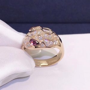 Nhẫn BVLGARI Serpenti Rubellite kim cương vàng hồng 18K