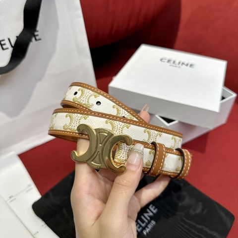 DÂY LƯNG CELINE TRIOMPHE White Calfskin and Gold Buckle