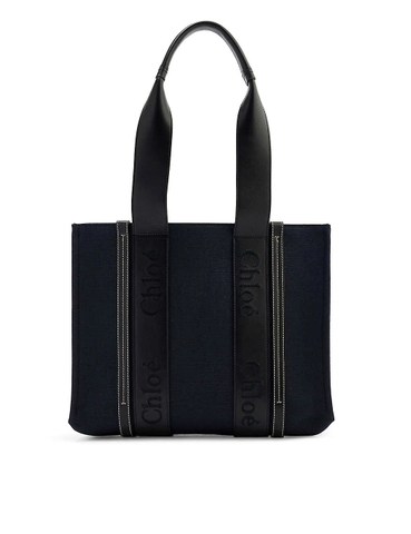 TÚI CHLOE Woody medium logo-embellished woven linen tote bag