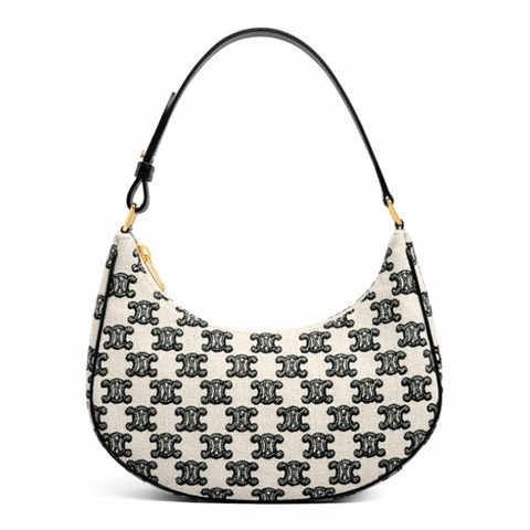 TÚI Celine Ava Bag in Textile with Triomphe Embroidery-Black