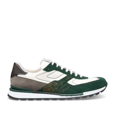 GIÀY BERLUTI Fast Track Suede Leather And Nylon Sneaker Green