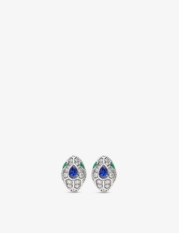 Bông tai BVLGARI Serpenti 18ct white gold, 1.67ct brilliant-cut diamond, sapphire and emerald earrings vàng trắng 18K