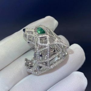 Nhẫn Cartier Panthère de Cartier kim cương Ngọc lục bảo mã não vàng trắng 18K