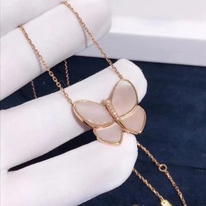 Vòng cổ Van Cleef & Arpels 2 butterflies M.O.P xà cừ vàng hồng 18K