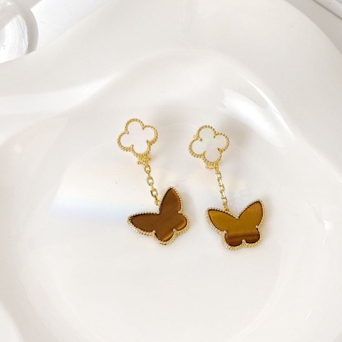 Bông tai Van Cleef & Arpels Butterfly đá mắt hổ,ngọc trai vàng hồng 18K  (Liên hệ để biết giá)