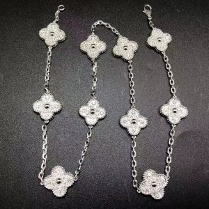 Vòng cổ Van Cleef & Arpels Vintage Alhambra 10 Motif vàng trắng 18K