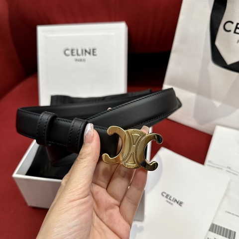 DÂY LƯNG CELINE TRIOMPHE Black Calfskin and Gold Buckle