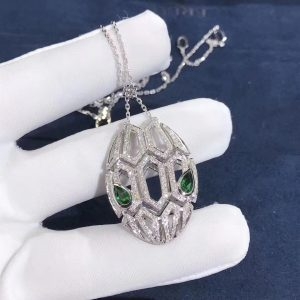 Vòng cổ BVLGARI Serpenti Kim cương Pave Diamond Emerald Eyes vàng trắng 18K