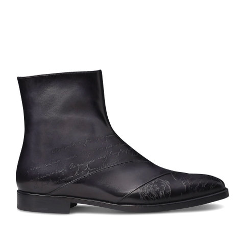 GIÀY BERLUTI Patchwork Demesure Scritto Leather Boot Nero Grogio