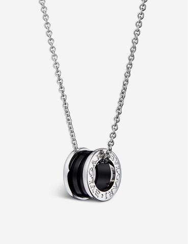 Vòng cổ BVLGARI Save the Children black ceramic and sterling silver pendant necklace vàng trắng 18K
