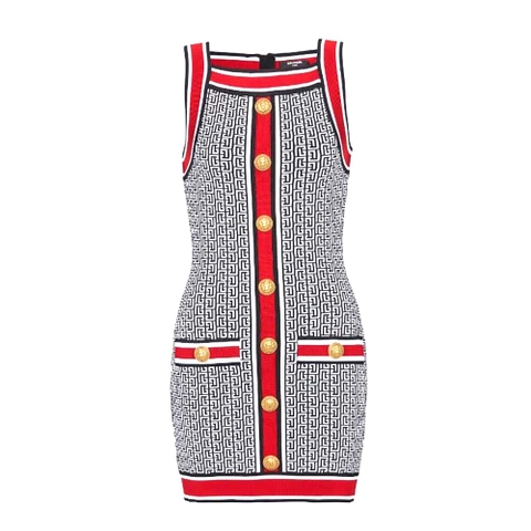 VÁY Balmain Women Short Monogrammed Knit Dress
