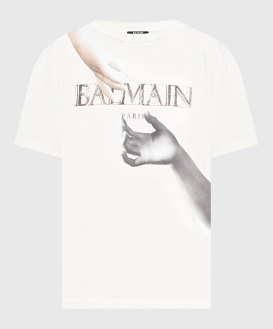 ÁO BALMAIN WHITE T-SHIRT WITH LOGO PRINT