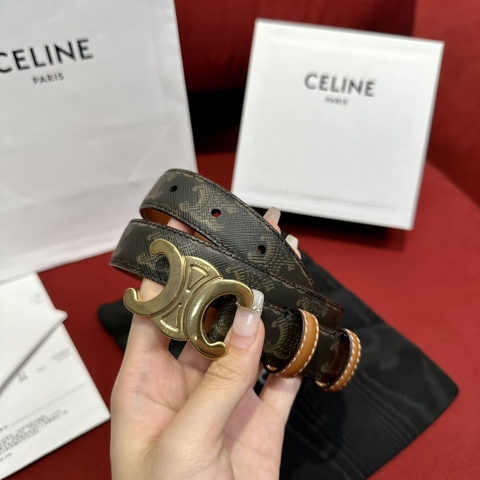 DÂY LƯNG CELINE TRIOMPHE Brown Calfskin and Gold Buckle