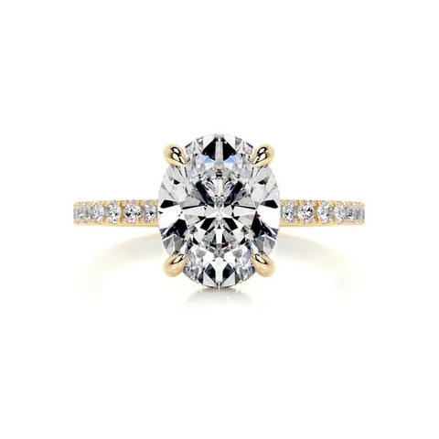 Nhẫn Moissanite và kim cương nhân tạo hình bầu dục vàng gold 18K