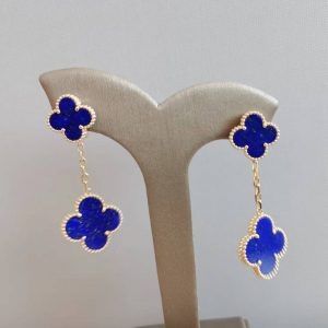 Bông tai Van Cleef & Arpels Magic Alhambra 2 motif Lapis Lazuli vàng hồng 18K