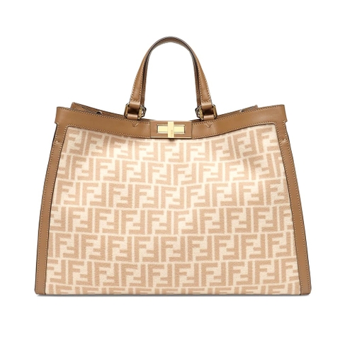 TÚI FENDI Medium Peekaboo X-Tote Beige FF Wool Bag