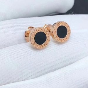 Bông tai BVLGARI Onyx đá mã não đen vàng hồng 18K