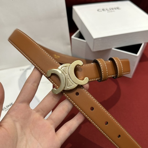 DÂY LƯNG CELINE TRIOMPHE Brown Calfskin and Gold Buckle