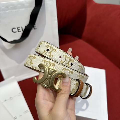 DÂY LƯNG CELINE TRIOMPHE White Calfskin and Gold Buckle