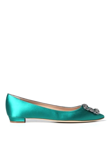 GIÀY MANOLO BLAHNIK Emerald satin ballet flats shoes