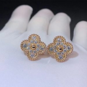 Bông tai Van Cleef & Arpels Paved Vintage Alhambra vàng hồng 18K