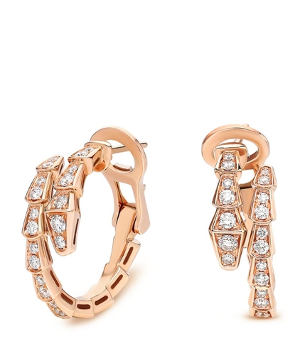 Bông tai BVLGARI Rose Gold and Diamond Serpenti Viper Earrings vàng hồng 18K