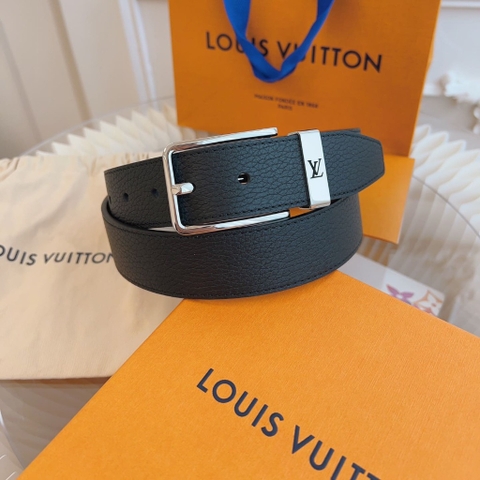 DÂY LƯNG LOUIS VUITTON SQUARE BLACK CALFSKIN LEATHER Khóa bạc
