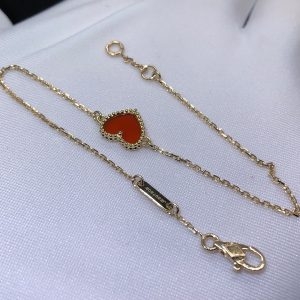 Vòng tay Van Cleef & Arpels Sweet Alhambra Heart Carnelian vàng hồng 18K