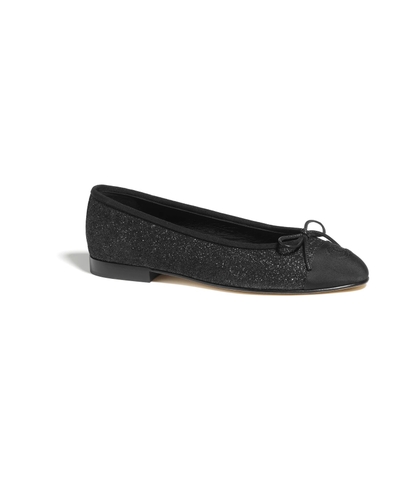 GIÀY CHANEL BALLERINA LOGO Ánh nhũ & Vải Grosgrain Đen