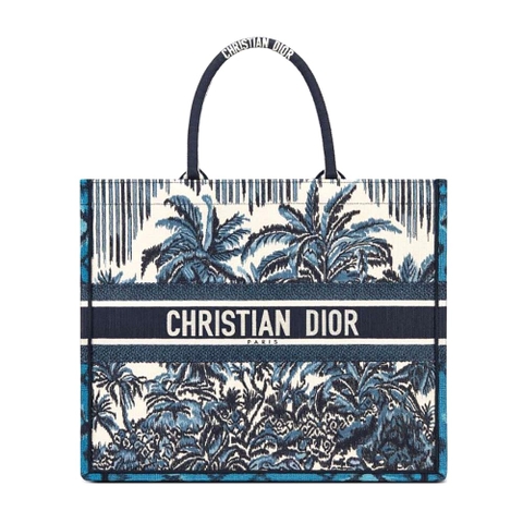 TÚI Dior Book Tot Blue Dior Palms Embroidery