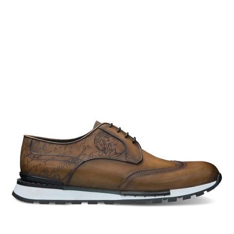 GIÀY BERLUTI Fast Track Scritto Leather Sneaker Olive
