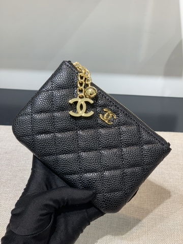 VÍ CHANEL CAVIAR BLACK DA HAAS GOLD