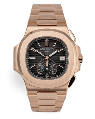 Đồng hồ Patek Philippe Nautilus Chronograph Flyback Rose Gold mặt số màu đen