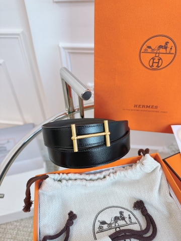 DÂY LƯNG HERMES H BLACK GRAY CALFSKIN leather hai mặt khóa vàng