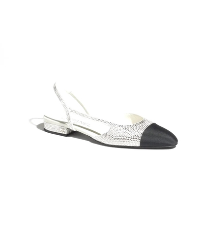 GIÀY SANDAL CHANEL SLINGBACK Hạt đá & Vải Grosgrain Bạc & Đen 20MM