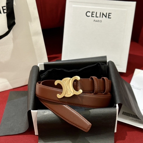 DÂY LƯNG CELINE TRIOMPHE Dark Brown Calfskin and Gold Buckle