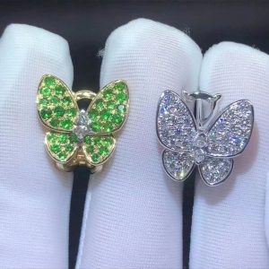 Bông tai Van Cleef & Arpels 2 Butterflies Flying Kim cương Tsavorite vàng trắng 18K