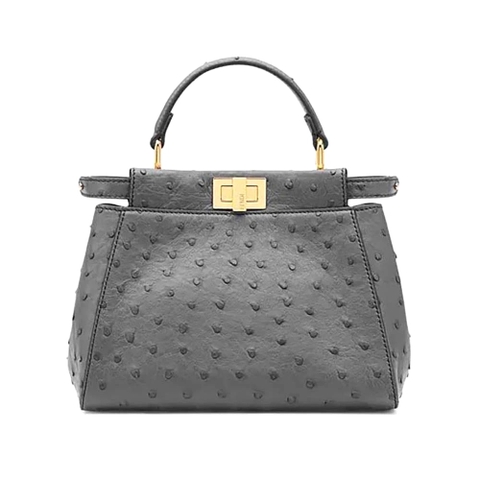 TÚI Fendi Women Peekaboo Iconic Mini Gray Ostrich Leather Bag