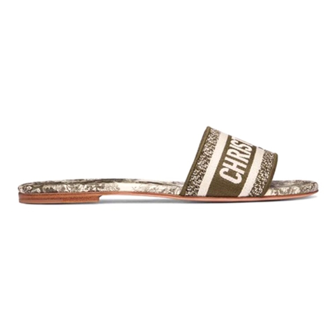 DÉP DIOR Dway Mule in Embroidered Cotton Sandal-Green