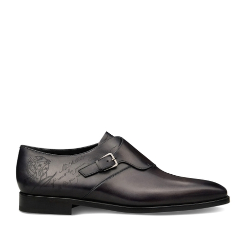 GIÀY BERLUTI Scars Démesure Scritto Leather Monk Shoe Nero Grigio