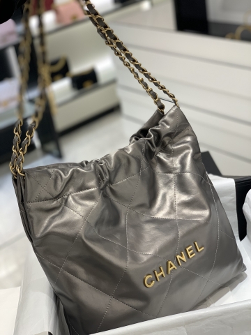 TÚI CHANEL 22 Silver Bạc logo vàng da HAAS