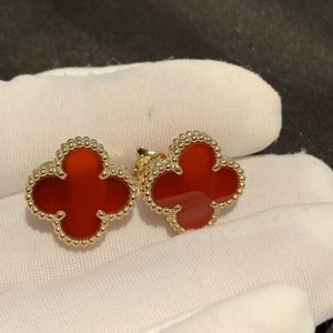 Bông tai Van Cleef & Arpels Vintage Alhambra Carnelian vàng hồng 18K