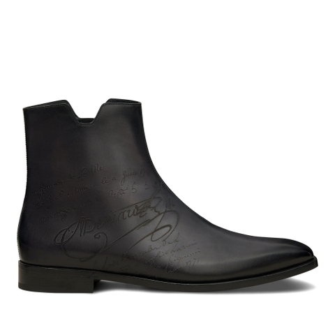 GIÀY BERLUTI Demesure Scritto Leather Boot Nero Grogio