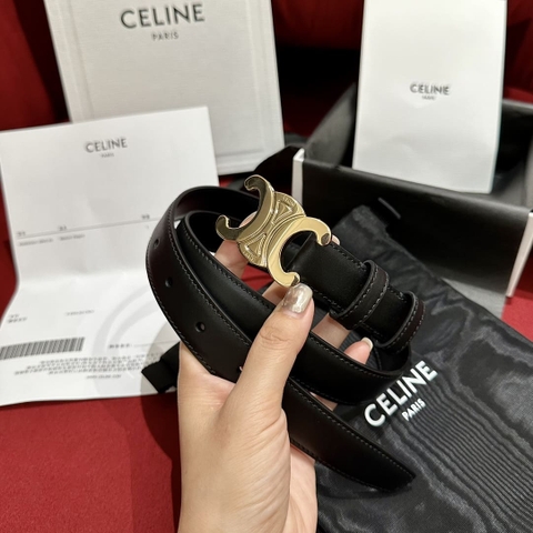 DÂY LƯNG CELINE TRIOMPHE Black Calfskin and Gold Buckle