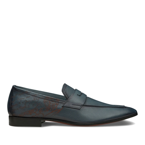 GIÀY BERLUTI Lorenzo Scritto Kangaroo Leather Loafer Steel Blue