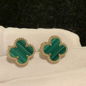 Bông tai Van Cleef & Arpels Vintage Alhambra Malachite vàng hồng 18K