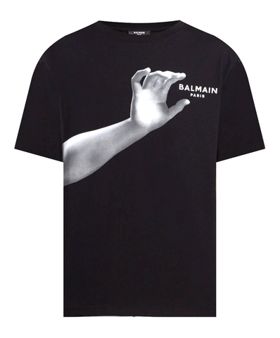 ÁO BALMAIN BLACK T-SHIRT WITH LOGO PRINT