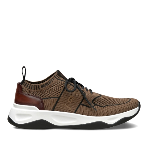 GIÀY BERLUTI Shadow Knit And Leather Sneaker Kaki