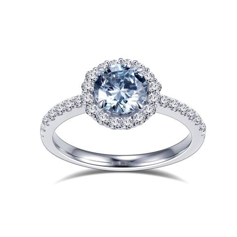 Nhẫn kim cương nhân tạo cắt tròn 5 carat độ tinh khiết B VS bạch kim PT950 kiểu Halo