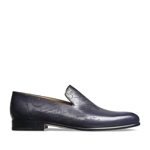 GIÀY BERLUTI Cursive Galet Scritto Leather Loafer Nero Grigio